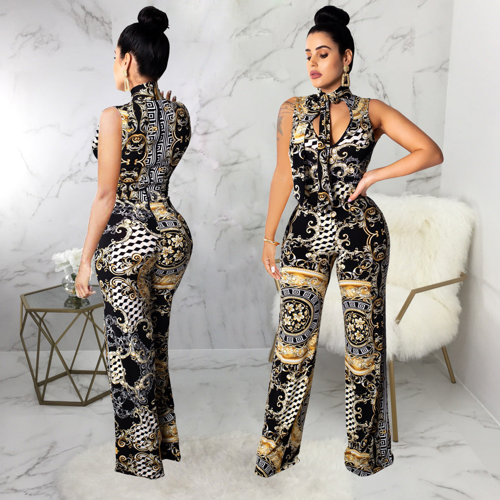Angela – Mouwloze Dames Jumpsuit met Print