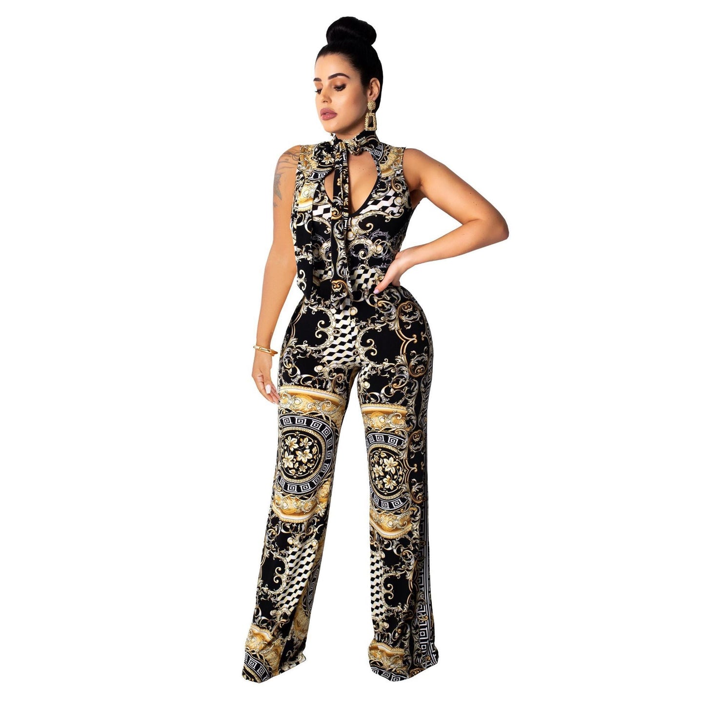Angela – Mouwloze Dames Jumpsuit met Print
