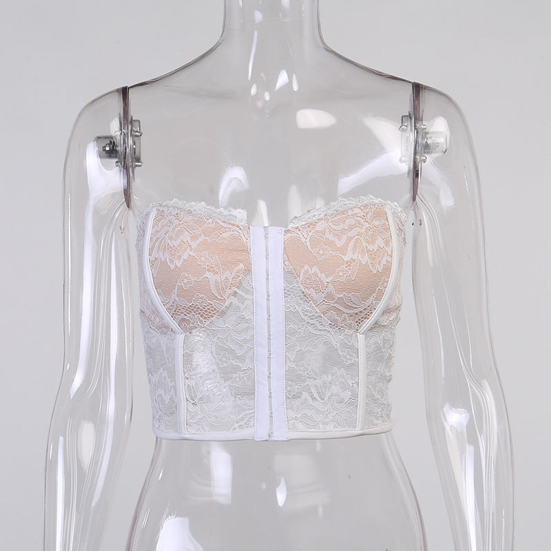 Gabrielle – Sexy Mouwloos Gehaakt Kant Korset Crop Top voor Vrouwen