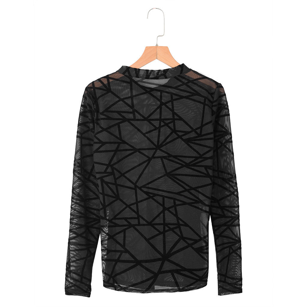 Janet – Transparante Mesh-Blouse voor Dames met Lange Mouwen