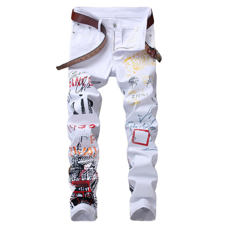 Bradley – Slim Fit Jeans met Graffiti-Print voor Mannen