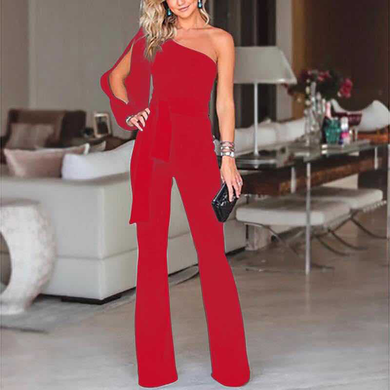 Miranda – Dames Hoge Taille Jumpsuit met Een Schouder