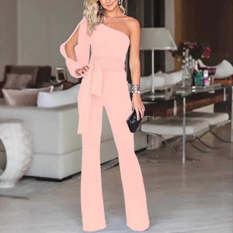 Miranda – Dames Hoge Taille Jumpsuit met Een Schouder