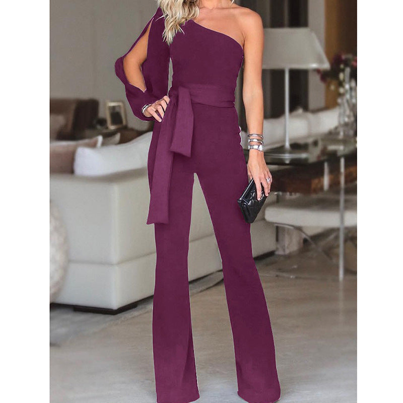 Miranda – Dames Hoge Taille Jumpsuit met Een Schouder