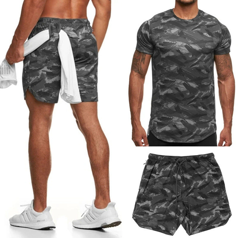 Jamie – Tweedelig Heren Korte Mouw Fitness Camouflage Sportset