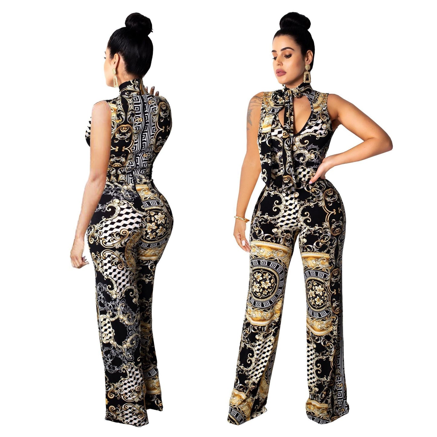 Angela – Mouwloze Dames Jumpsuit met Print