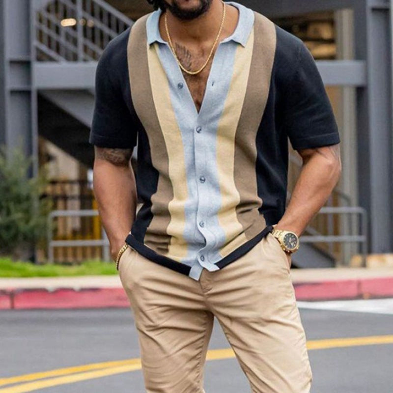 Raymond – Gestreept Heren Casual Kort Mouw Brei Cardigan T-Shirt