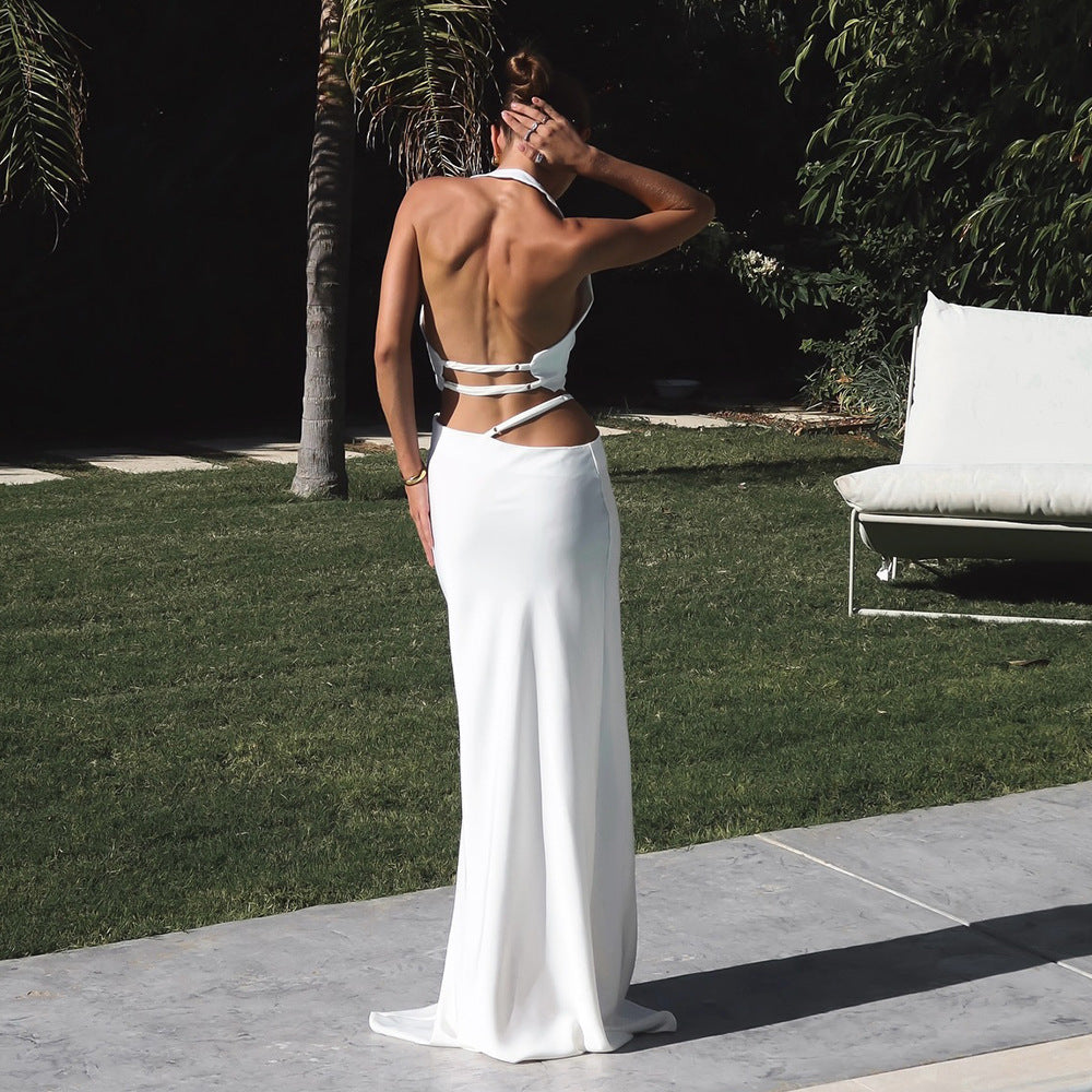 Grace – Stijlvolle Effen Haltertop met Open Rug