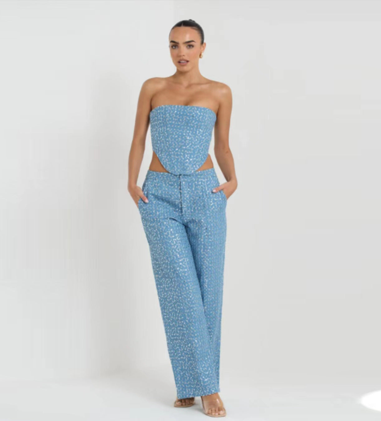 Charlotte – Modieuze Denim Pailletten Set