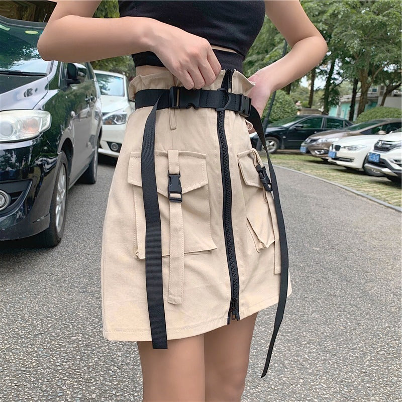 Claire – Harajuku-Stil Tasche Reißverschluss Hochbundrock