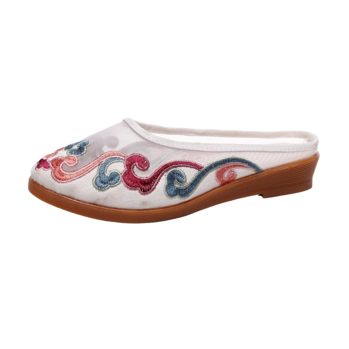 Anne – Bestickte Baumwoll-Pantoletten im Retro-Stil