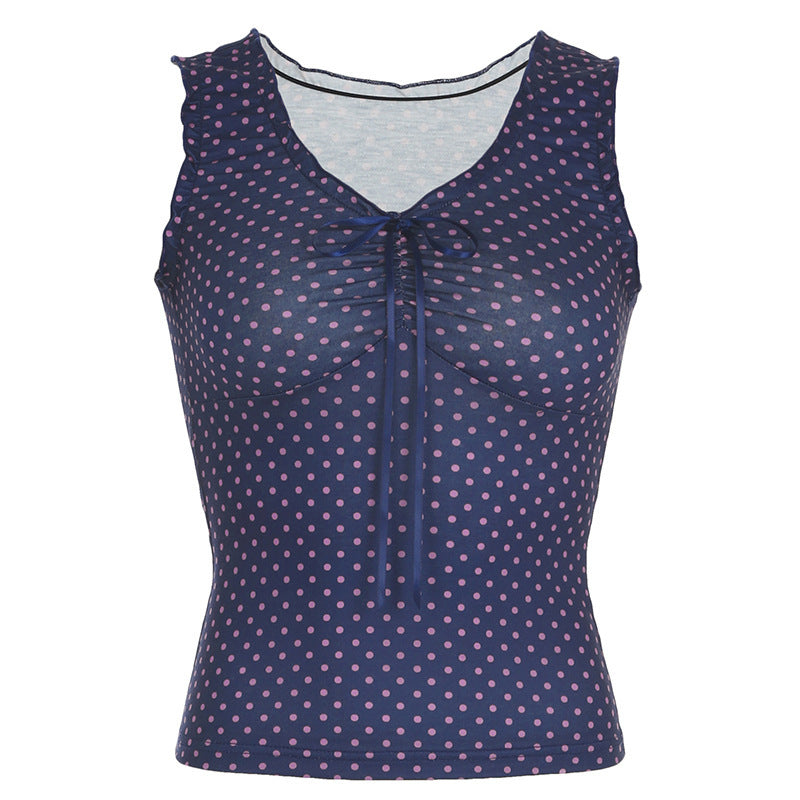 Catherine – Mouwloos Gebreid Top met Polka-Dots