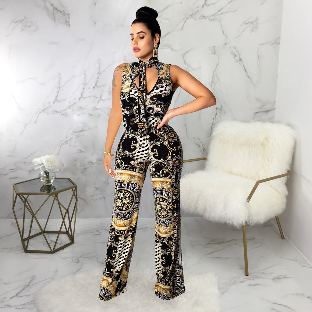 Angela – Mouwloze Dames Jumpsuit met Print