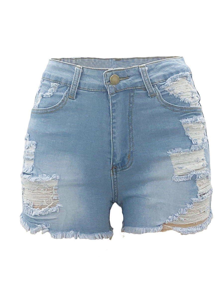 Zoe – Hoog elastische gescheurde jeansshorts voor dames
