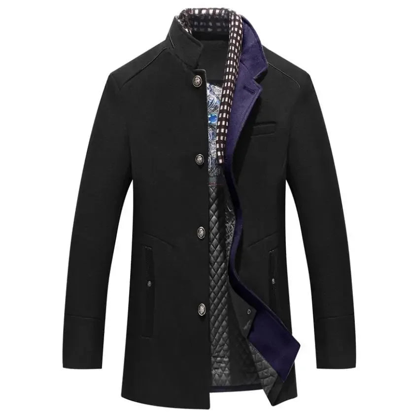 Bob – Elegante Mantel van Gemengde Wol met Contrasterende Kraag