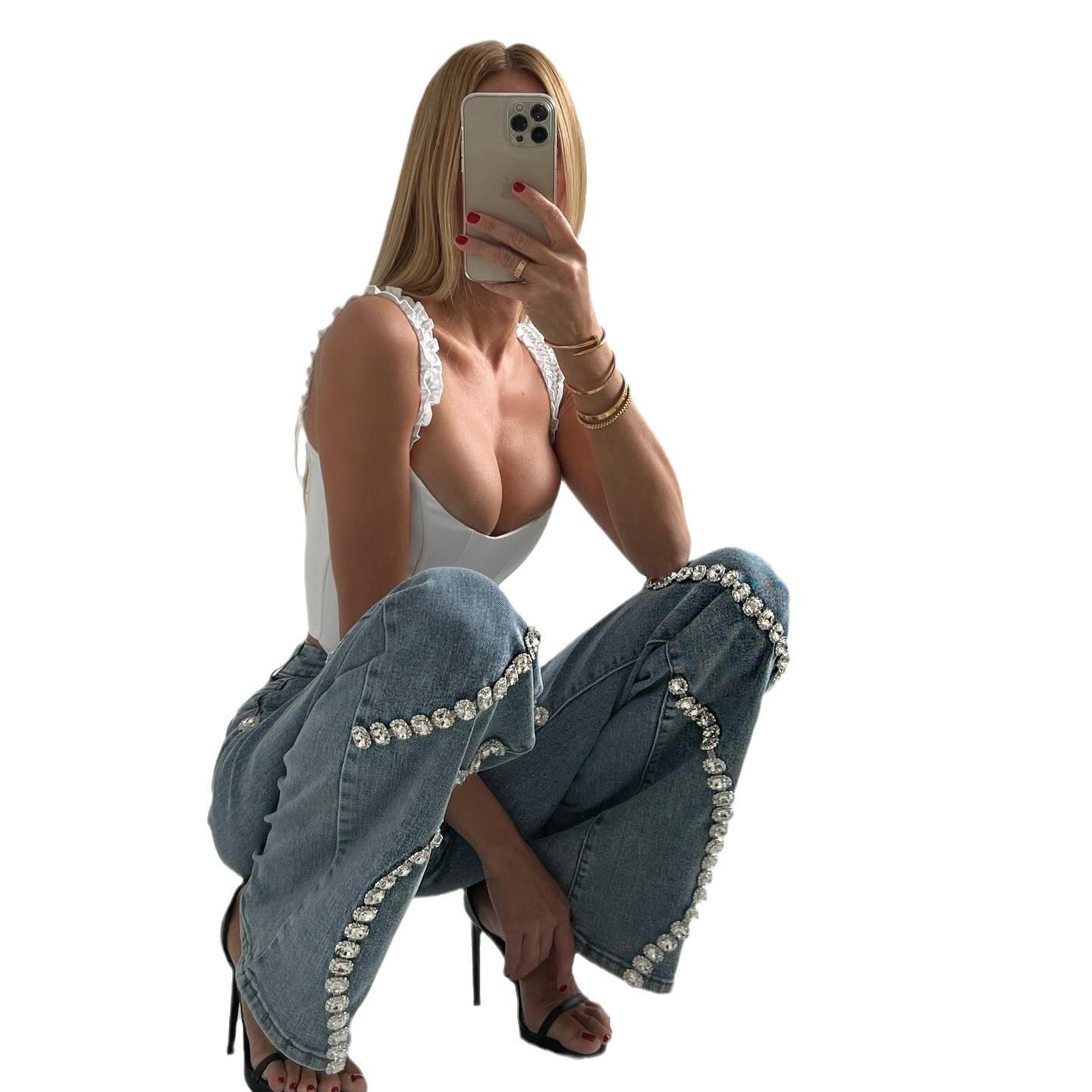 Phoebe – Rechte Damesjeans met Strass-Design