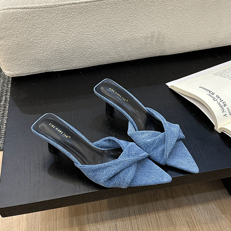Patricia – Open Denim Sandalen met Hoge Hakken