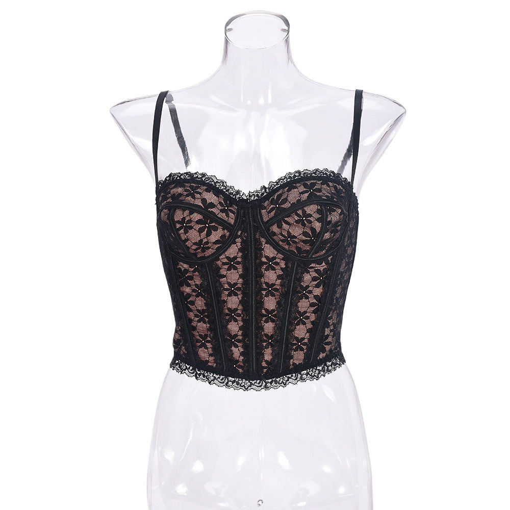 Tracy – Sexy Strapless Top met Open Rug en Transparant Camisole
