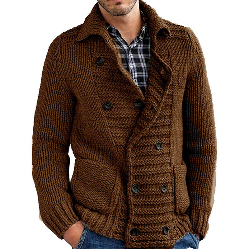 John – Solide Heren Trui met Revers en Cardigan-Design