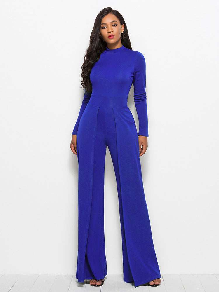 Lauren – Brede Been Jumpsuit met Ronde Hals en Lange Mouwen
