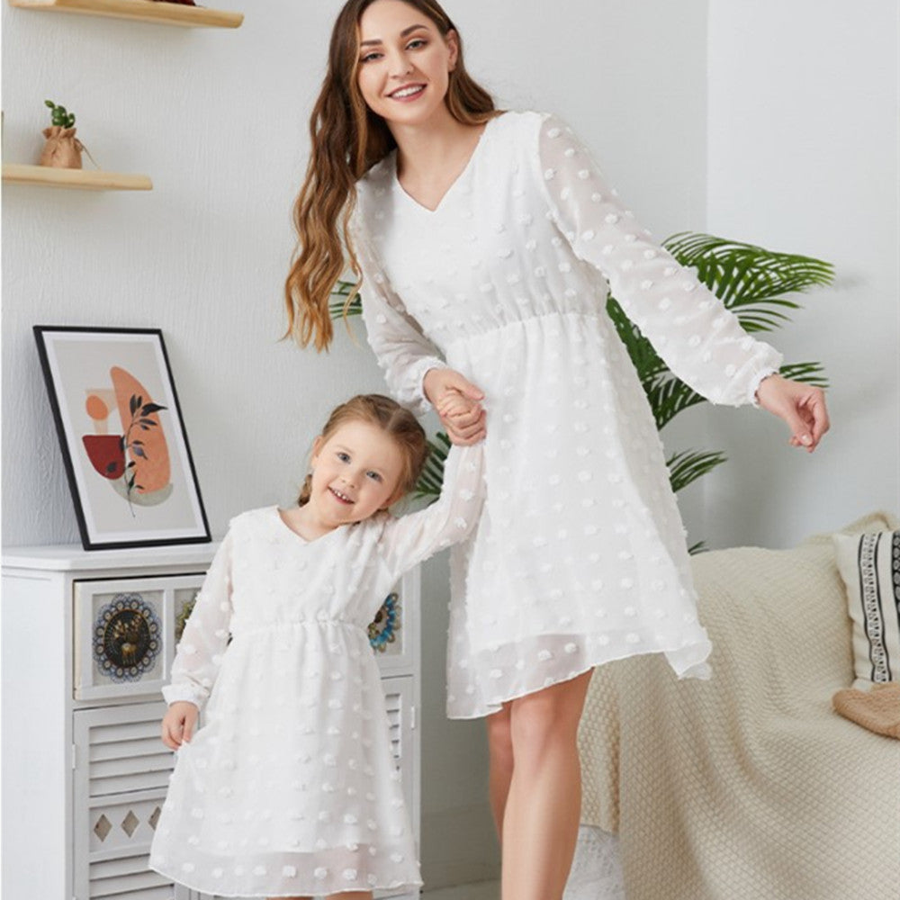 Abigail – Vloeiende Chiffon Lange Mouwen V-Hals Zoete Tuniekjurk