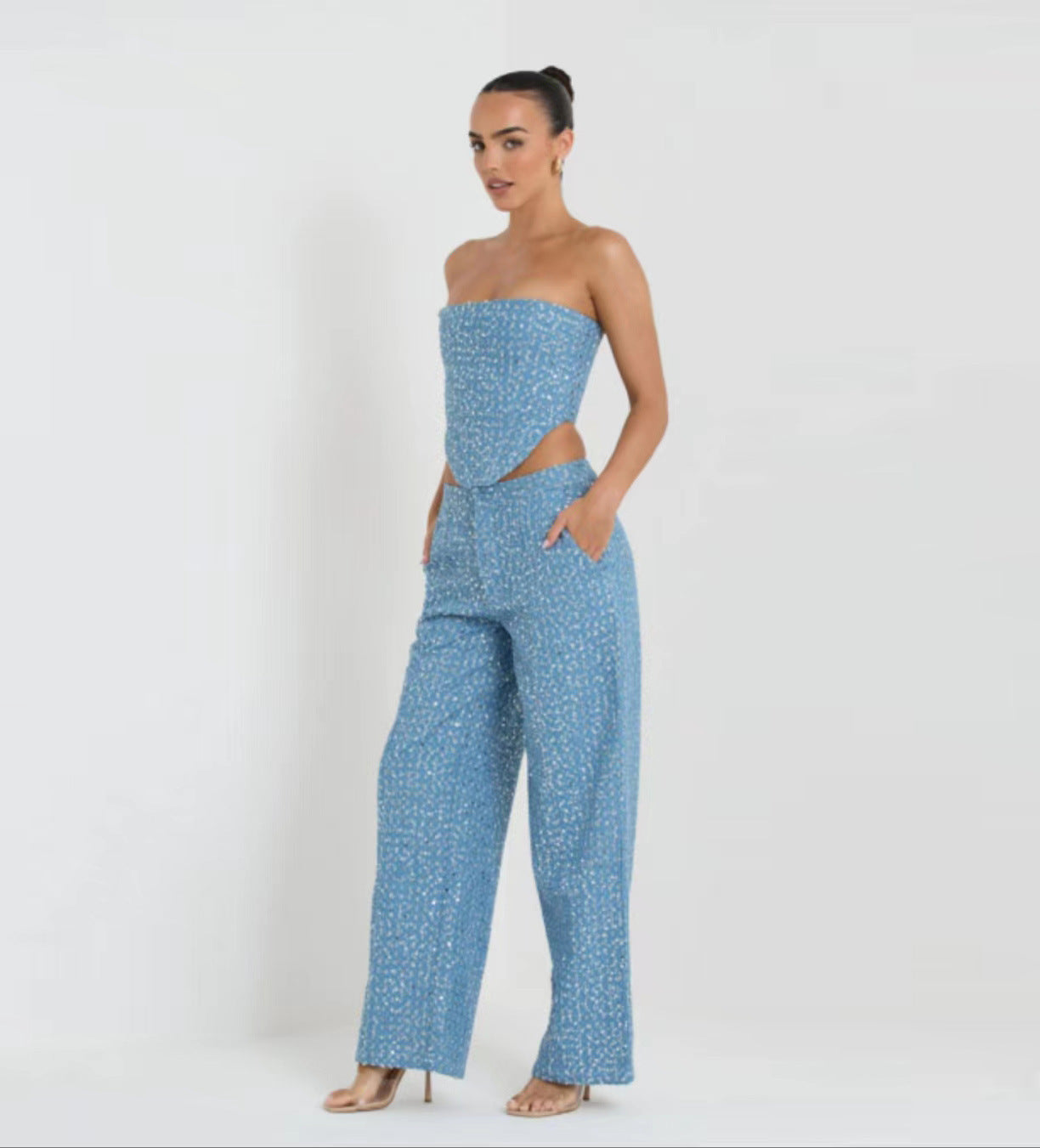 Charlotte – Modieuze Denim Pailletten Set