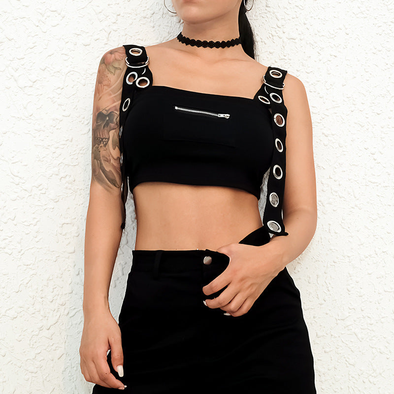Gillian – Mouwloos Dames-Crop-Top met Opengewerkt Design