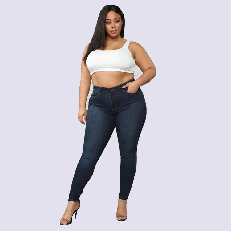 Hayley – Hoogwaardige elastische denim potloodbroek in grote maten