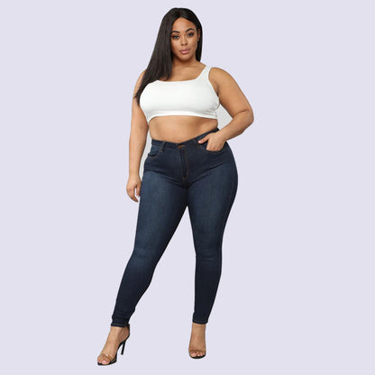 Hayley – Hoogwaardige elastische denim potloodbroek in grote maten