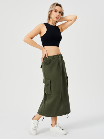 Amelia – Langer Cargo-Rock für Damen mit hohem Bund und Frontschlitz