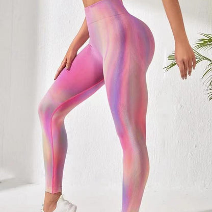 Adele – Nahtloze Hooggetailleerde Fitness Yoga Broeken met Aurora Tie-Dye Print voor Dames