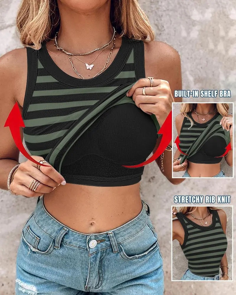 Joy – Slank gestreept tanktop met bralette