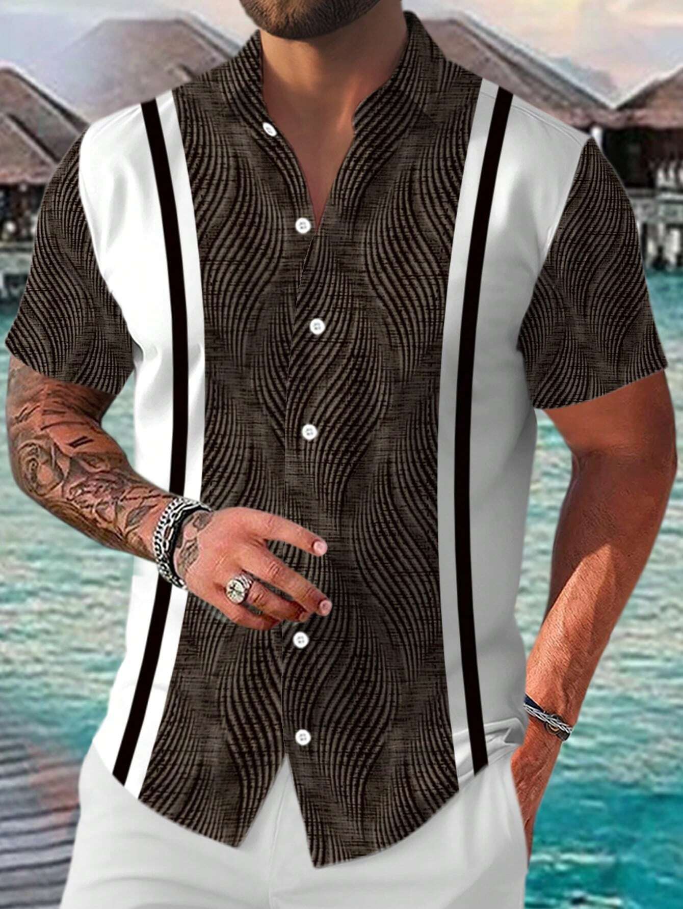 Steve – Casual Geometrisch Kortemouwen Shirt voor Heren