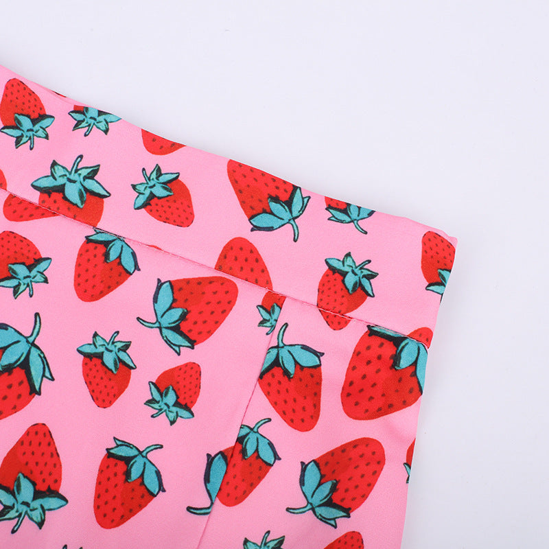 Donna – A-lijn Minirok met Kersenprint en Hoge Taille