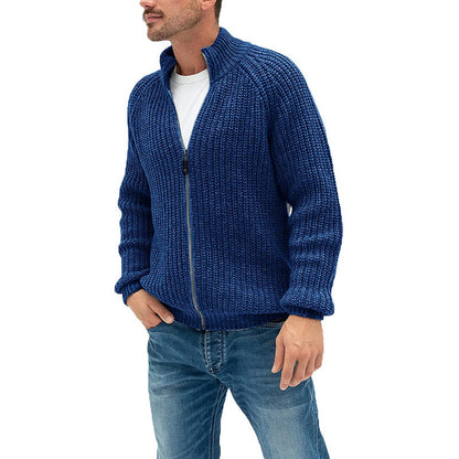 Tim – Pullover Cardigan met Rits en Opstaande Kraag in Effen Kleur
