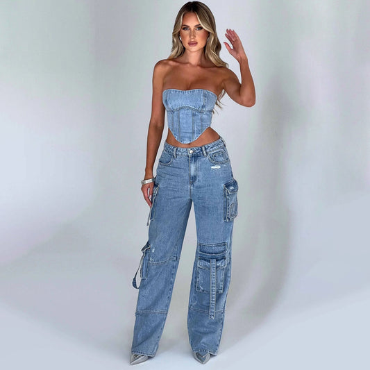 Tanya – Damespak met Lage Taille en Zakstiksel Jeans