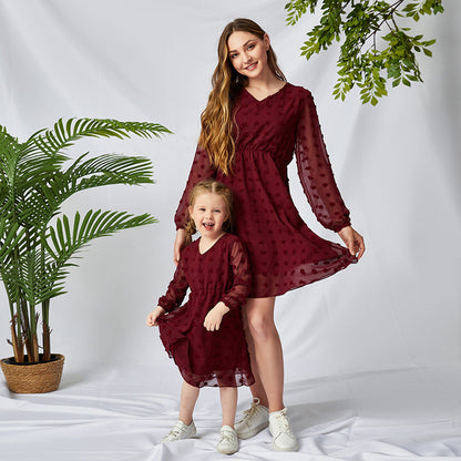 Abigail – Vloeiende Chiffon Lange Mouwen V-Hals Zoete Tuniekjurk