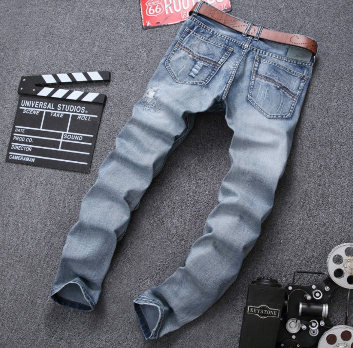 Neville – Slim Fit Heren Jeans met Scheuren in Lichtblauw