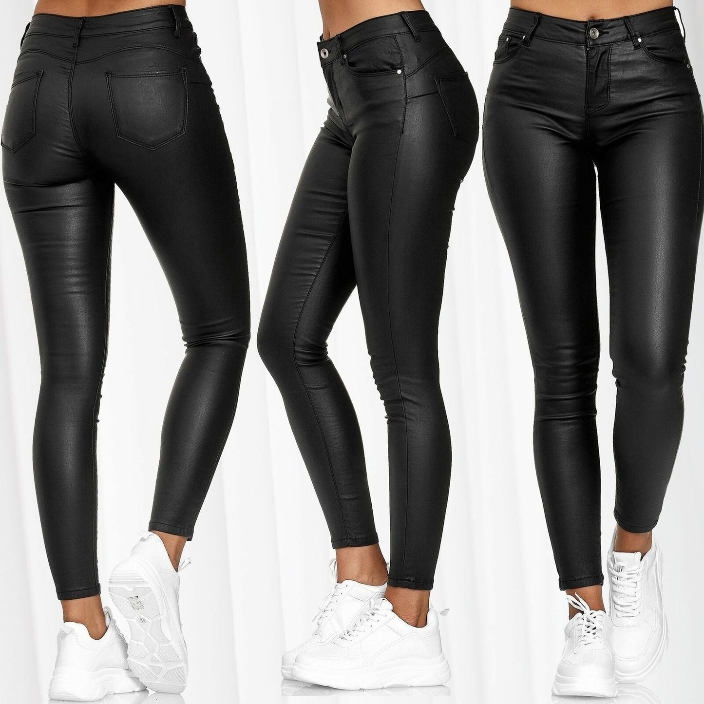 Georgina – Vegan Leren Broek in Effen Ontwerp