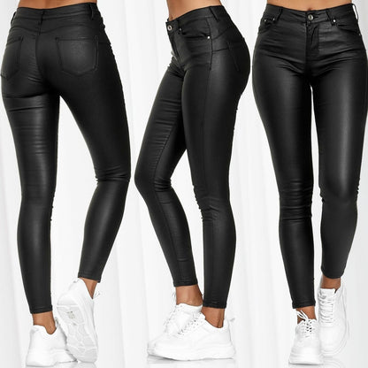 Georgina – Vegan Leren Broek in Effen Ontwerp