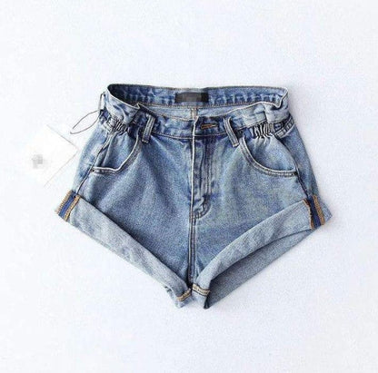 Mandy – Hoge Taille Denim-Shorts met Elastische Tailleband en Wijde Pijpen