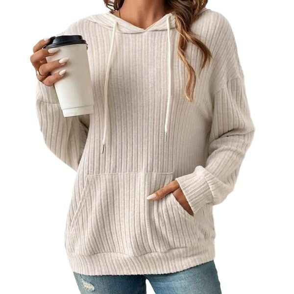 Amanda – Lange Mouwen Hoodie met Zakken en Ingezakte Strepen