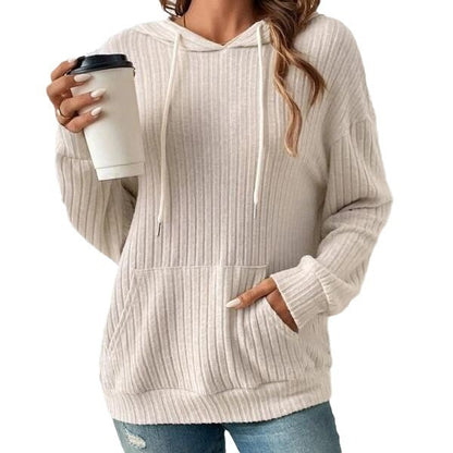 Amanda – Lange Mouwen Hoodie met Zakken en Ingezakte Strepen