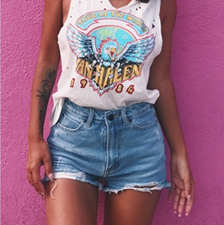 Sharon – Retro Dames-Jeans-Shorts met Rissen
