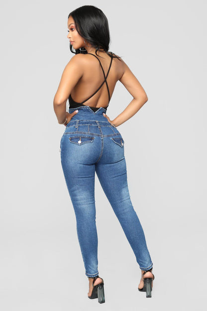 Tanya – Hoge Taille Skinny Jeans met Borduurwerk