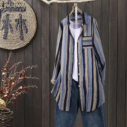 Pamela – Luchtige Blouse met Gestreepte Reverskraag voor Dames in de Herfst