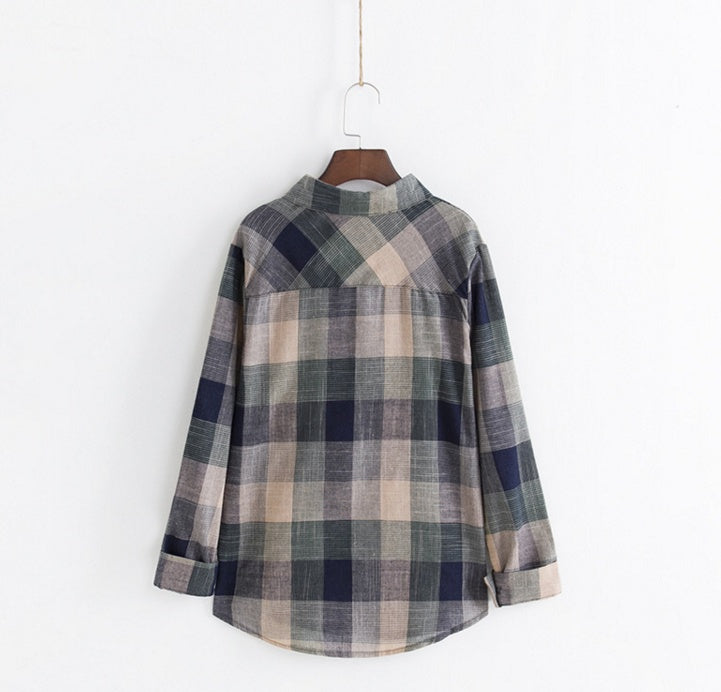 Pamela – Katoenen Blouse met Lange Mouwen en Ruitpatroon