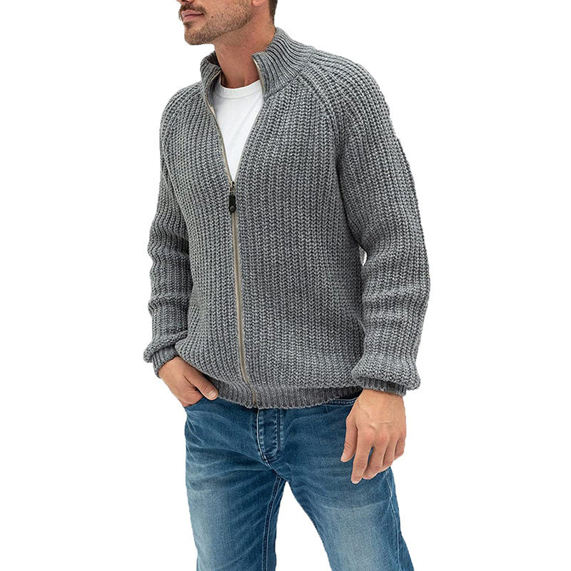 Tim – Pullover Cardigan met Rits en Opstaande Kraag in Effen Kleur