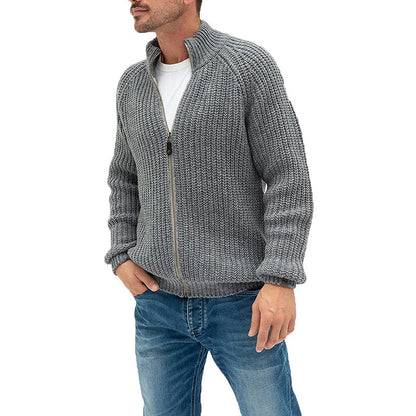 Tim – Pullover Cardigan met Rits en Opstaande Kraag in Effen Kleur