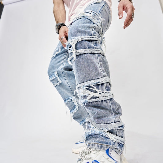 Gary – Modieuze Heren-Hip-Hop-Jeans met Patchwork en Rechte Snit